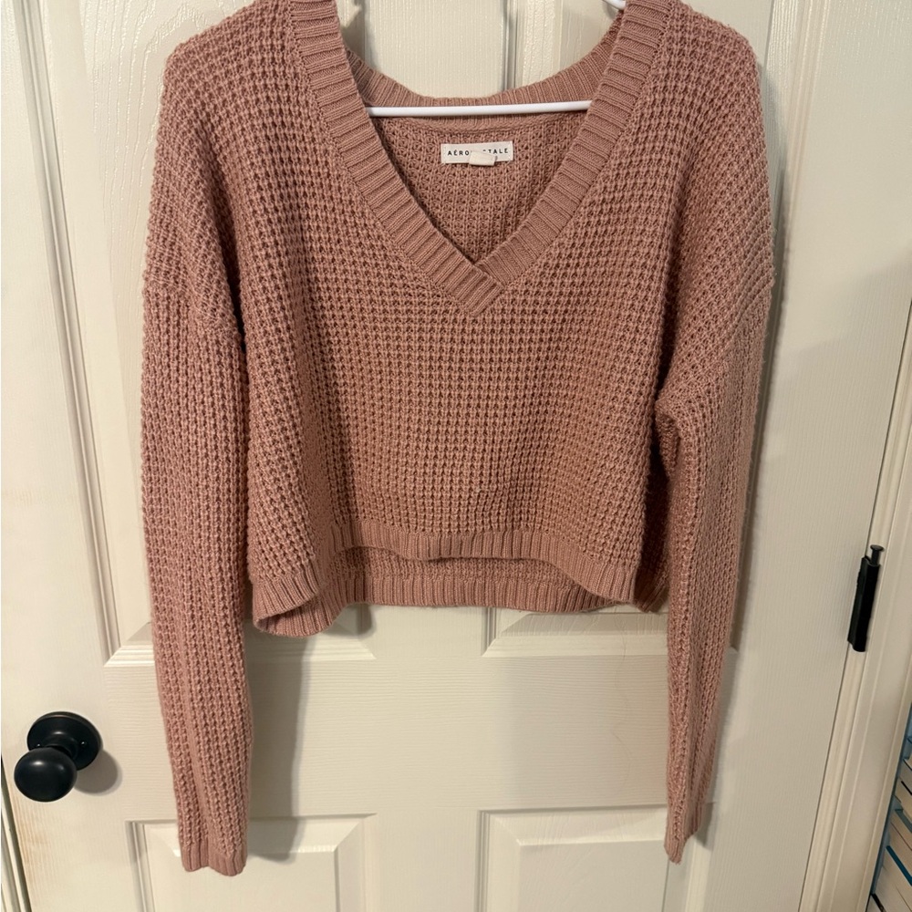 Aeropostale V-Neck Sweater in Soft Pink